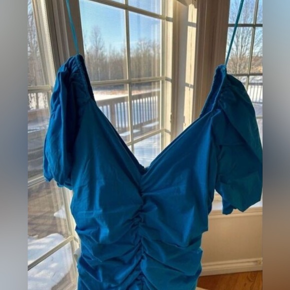 Hyfve Blue ballon sleeve mini bodycon dress. Size Medium. NWT. - Picture 4 of 12